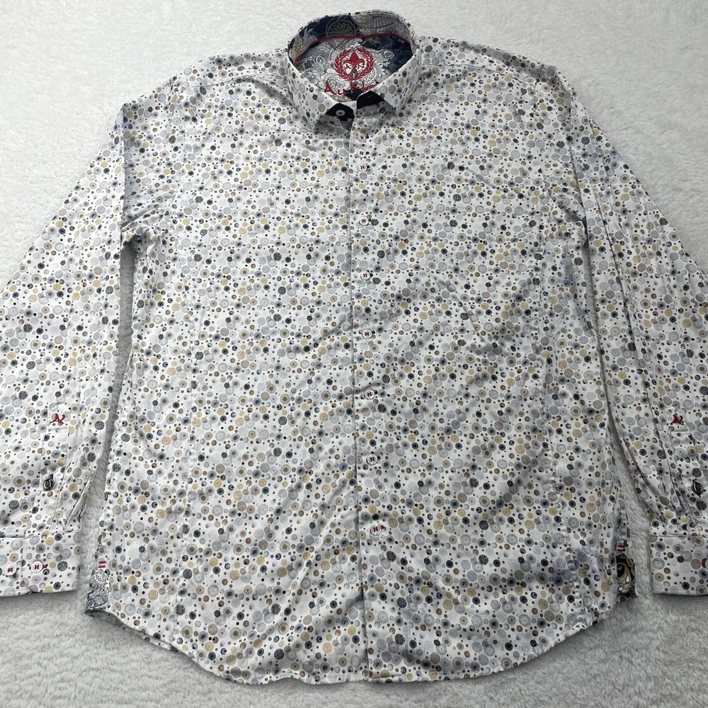 Au Noir Flip Cuff Long Sleeve White Dot Design Dress Shirt Size XL (5) Geometric